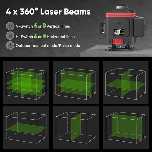 Seesii LL008 16 lines Laser Level Self Leveling 4x360° 4D 150FT Green - laser level-SeeSii