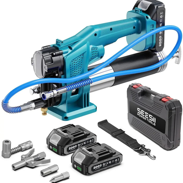 Seesii 10000PSI Electric Grease Gun Kit Battery Powered Grease Gun Flexible Hose