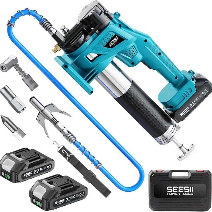 Seesii 10000PSI Electric Grease Gun Kit Battery Powered Grease Gun Flexible Hose
