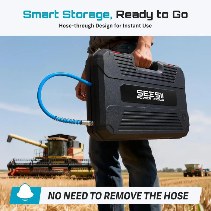 Seesii 10000PSI Electric Grease Gun Kit Battery Powered Grease Gun Flexible Hose