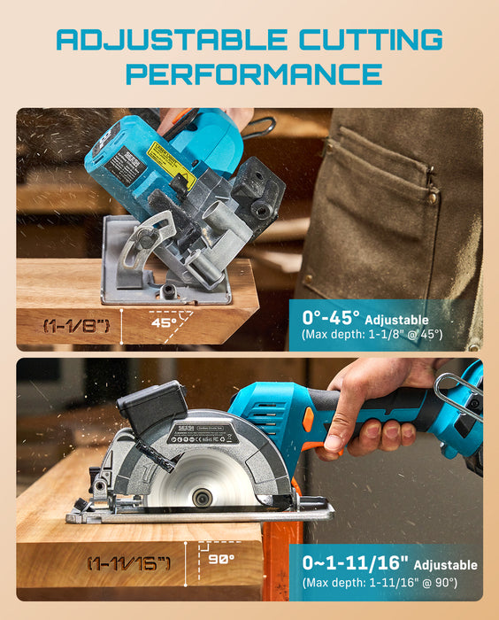SEESII 4-1/2" Cordless Circular Saw with 2*4.0Ah Batteries & Fast Charger