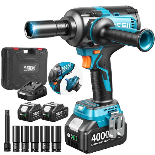 1/2" Cordless Impact Wrench 885Ft - lbs(1200Nm) | 21V, 2×4.0Ah Batteries & Detachable Side Handle for Auto Repair SeeSii - SeeSii
