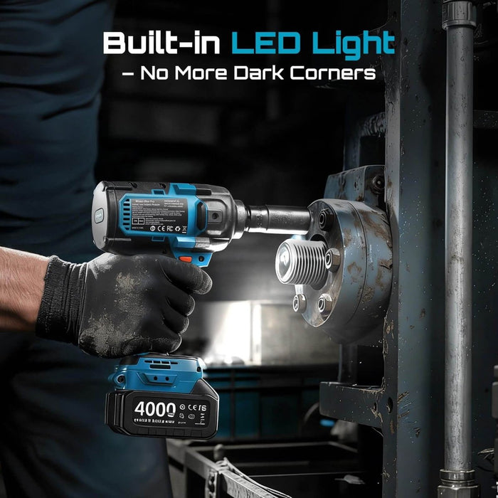 1/2" Cordless Impact Wrench 885Ft - lbs(1200Nm) | 21V, 2×4.0Ah Batteries & Detachable Side Handle for Auto Repair SeeSii - SeeSii