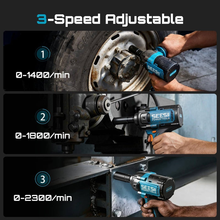 1/2" Cordless Impact Wrench 885Ft - lbs(1200Nm) | 21V, 2×4.0Ah Batteries & Detachable Side Handle for Auto Repair SeeSii - SeeSii