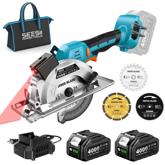 SEESII 4-1/2" Cordless Circular Saw with 2*4.0Ah Batteries & Fast Charger