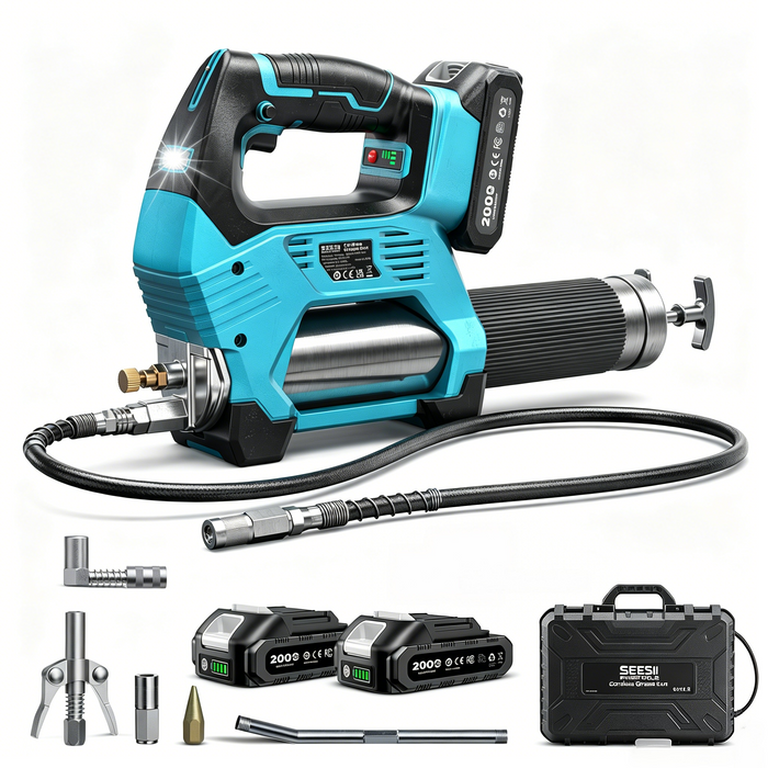 Seesii 12000PSI Electric Grease Gun, 3 Speed Control, 2 Batteries