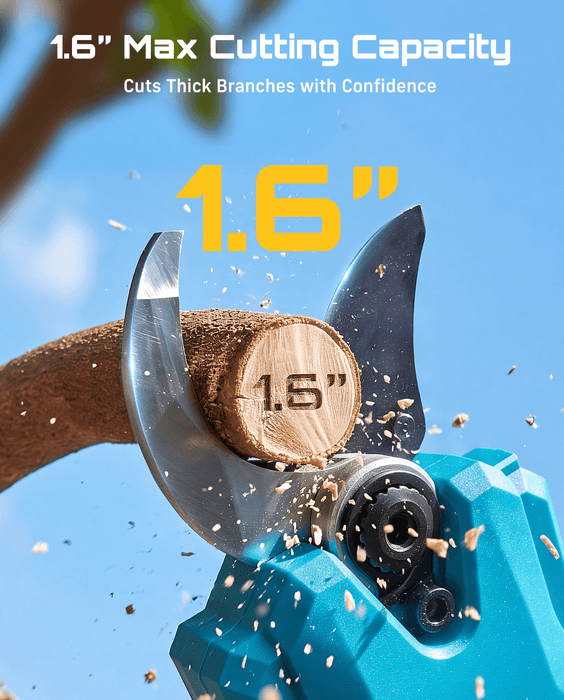SEESII Electric Pruning Shears Upgraded, 1.6" Cordless Pruner Brushless 2 x 4000mAh Batteries, Up to 4000 Cuts, LCD Display, Safety Switch, SK5 Blade, Branch Cutter for Tree Garden Trimming