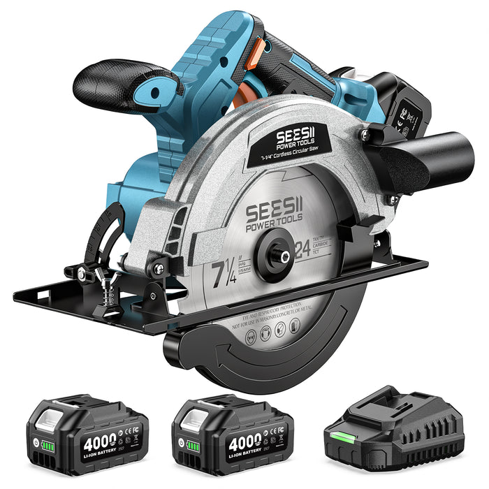 SEESII 7-1/4" Cordless Circular Saw with Total 8000mAh Battery & Charger
20V Brushless Electric Saw with Rip Fence, Bag and Dust Adapter, 45° Bevel for Powerful Wood Cutting, DIY, Home Repair
