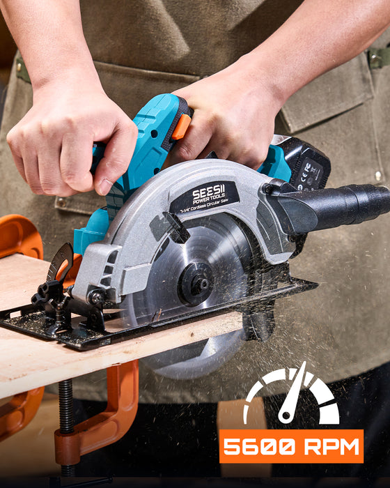 SEESII 7-1/4" Cordless Circular Saw with Total 8000mAh Battery & Charger
20V Brushless Electric Saw with Rip Fence, Bag and Dust Adapter, 45° Bevel for Powerful Wood Cutting, DIY, Home Repair
