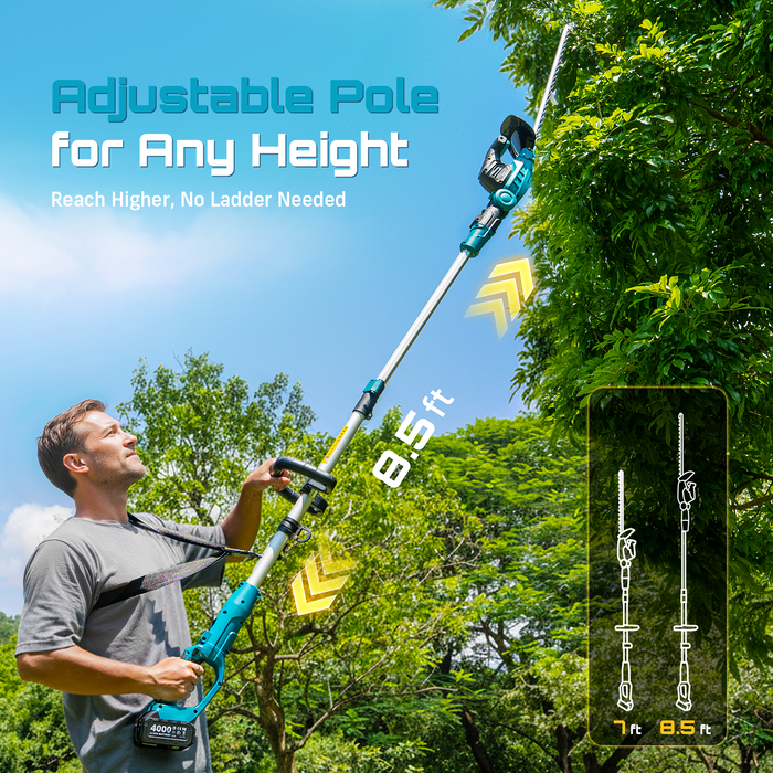 SEESII 2-in-1 Pole & Hedge Trimmer Cordless,20" Electric Bush Trimmer 8.5ft