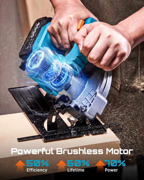 SEESII 7-1/4" Cordless Circular Saw with Total 8000mAh Battery & Charger
20V Brushless Electric Saw with Rip Fence, Bag and Dust Adapter, 45° Bevel for Powerful Wood Cutting, DIY, Home Repair