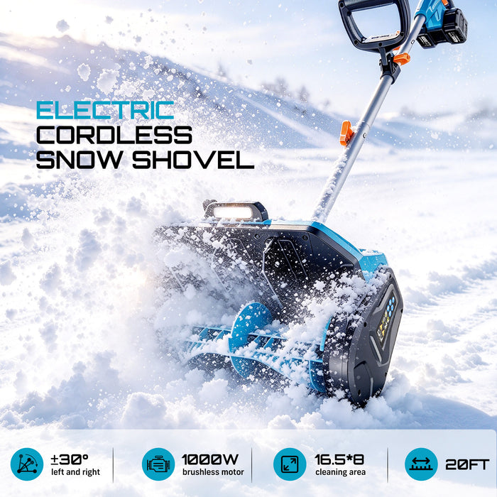 SEESII 40V Cordless Electric Snow Shovel,  16.5" wide and 8" deep Brushless Thrower 20ft 2x 4000mah Battery & 2*Charger