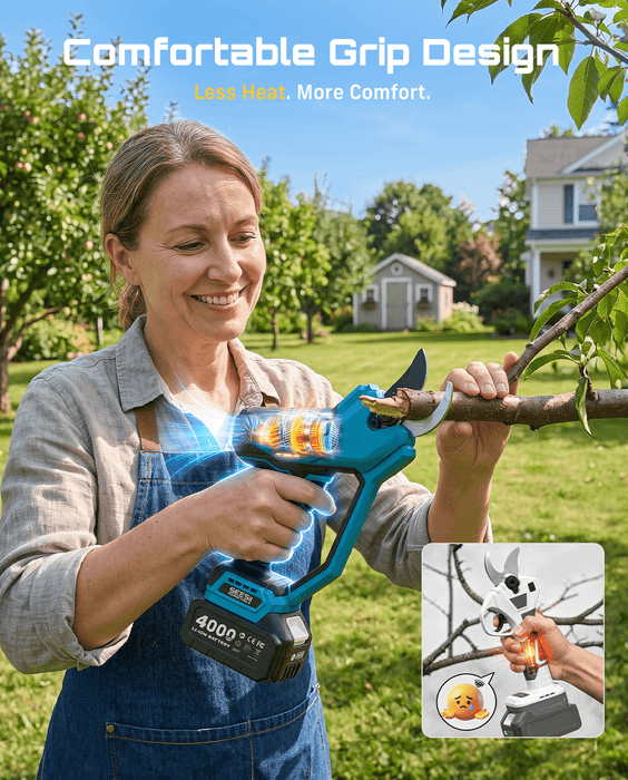 SEESII Electric Pruning Shears Upgraded, 1.6" Cordless Pruner Brushless 2 x 4000mAh Batteries, Up to 4000 Cuts, LCD Display, Safety Switch, SK5 Blade, Branch Cutter for Tree Garden Trimming