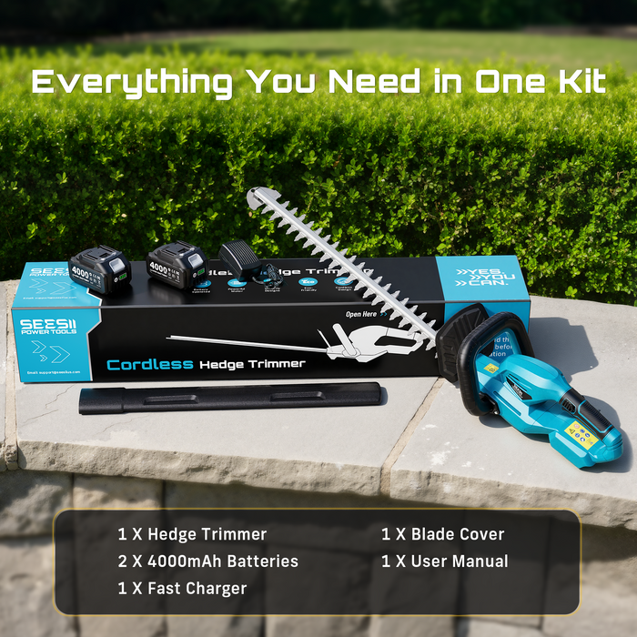 SEESII 20" Hedge Trimmer Cordless with 2× 4.0Ah Battery, Lightweight Design