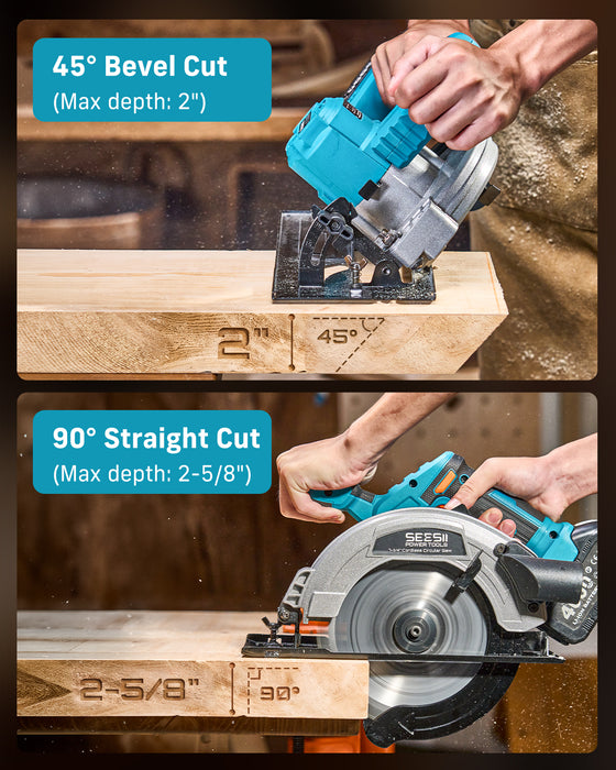 SEESII 7-1/4" Cordless Circular Saw with Total 8000mAh Battery & Charger
20V Brushless Electric Saw with Rip Fence, Bag and Dust Adapter, 45° Bevel for Powerful Wood Cutting, DIY, Home Repair