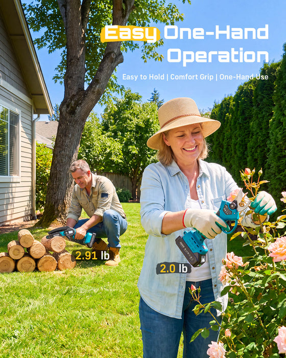 SEESII 2-in-1 Mini Chainsaw & Pruning Shears, 20V Brushless Motor Combo 6 Inch Cordless Chain Saw, 1.4" Electric Pruner, Dual 2.0Ah Batteries, One-hand Control for Tree Branch Cutter & Gardening