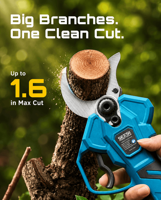 SEESII Electric Pruning Shears, 1.6" Cut Cordless Pruner, 2x4.0Ah Batteries Brushless Motor, SK5 Blade, LCD Display, 4 Modes, 2500+ Cuts, Auto Sleep, Lightweight Branch Cutter for Garden Tree Trimming