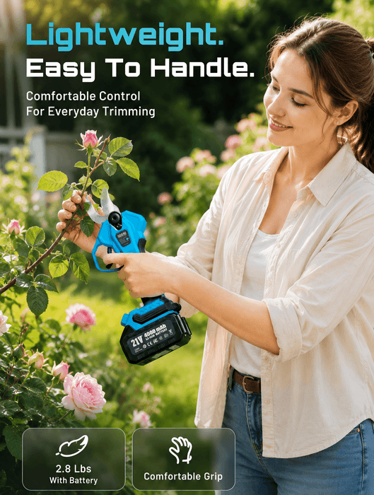 SEESII Electric Pruning Shears, 1.6" Cut Cordless Pruner, 2x4.0Ah Batteries Brushless Motor, SK5 Blade, LCD Display, 4 Modes, 2500+ Cuts, Auto Sleep, Lightweight Branch Cutter for Garden Tree Trimming