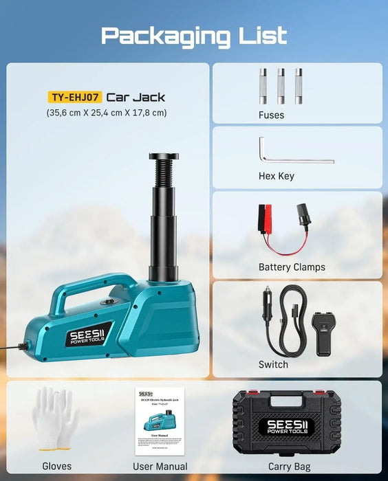 SEESII Electric Car Jack 5 Ton: 12V Hydraulic Car Jack with Remote Control & LED