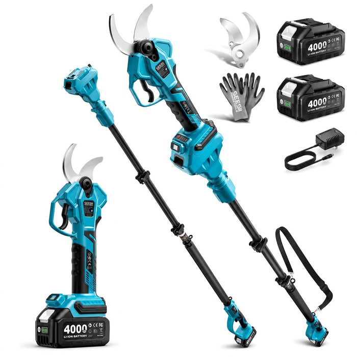 SEESII 2-in-1 Pole Pruning Shears 1.6'' Cut, 20V Cordless, 4.9-9 ft Reach Brushless Motor, SK5 Blade, LCD Display, 4 Modes, 180° Head, 2x4.0Ah Batteries, 2500+ Cuts, Auto Sleep, Shoulder Strap