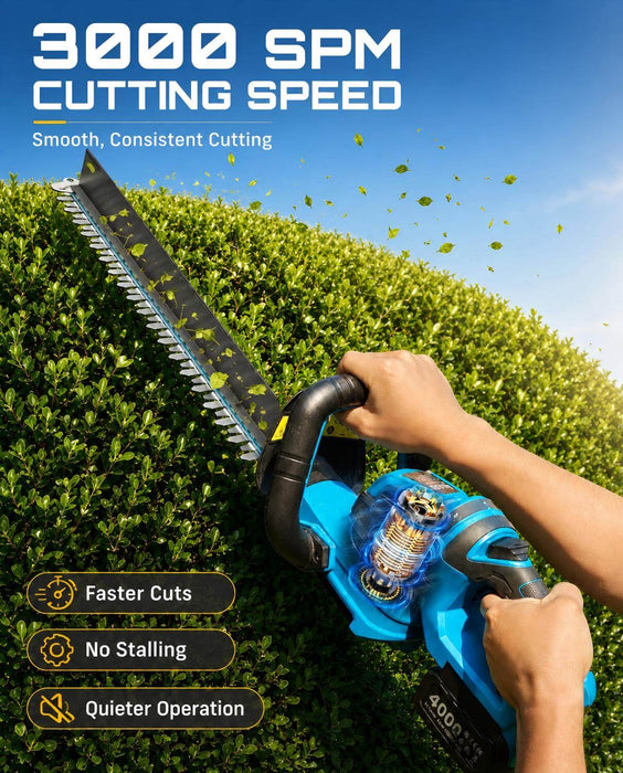 SEESII 22" Hedge Trimmer Cordless, 20V Electric Bush Trimmer, 2 Batteries 3000 SPM, 3/4" Cutting Capacity, Dual-Action Blade, Dual 4.0Ah Batteries, 180° Handle, Debris Collector, 6 lbs Lightweigh