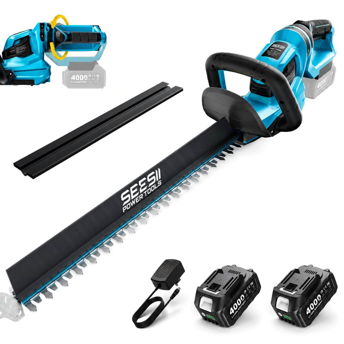 SEESII 22" Hedge Trimmer Cordless, 20V Electric Bush Trimmer, 2 Batteries 3000 SPM, 3/4" Cutting Capacity, Dual-Action Blade, Dual 4.0Ah Batteries, 180° Handle, Debris Collector, 6 lbs Lightweigh