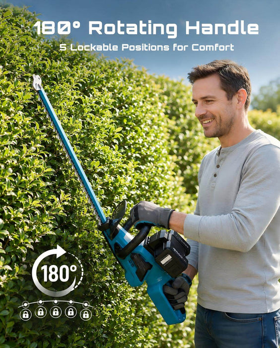 SEESII 24" Hedge Trimmer Cordless, 40V Electric Bush Trimmer, 2 Batteries, Brushless Motor, 3100 SPM, 1" Cutting, Dual-Action Blade, Dual 4.0Ah Batteries, 180° Handle, Lightweight for Trimming
