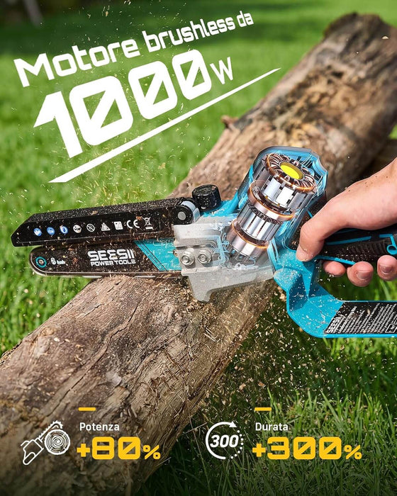 SEESII Brushless Mini Chainsaw 6 Inch, Handheld Saw with 2 * 4000 mAh Batteries(M6 Ace)