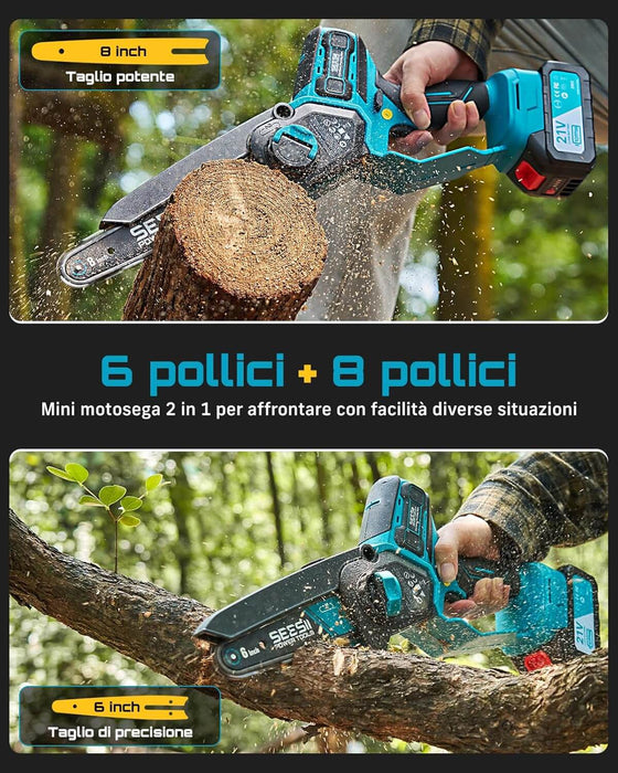 SEESII 6 & 8 Cordless Chainsaw, 1000 W Mini Chainsaw with 2 x 4000 mAh Batteries（M8 Ace）