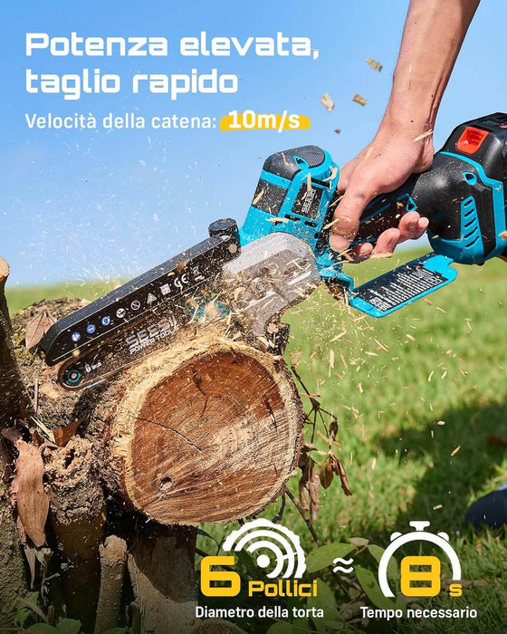SEESII Brushless Mini Chainsaw 6 Inch, Handheld Saw with 2 * 4000 mAh Batteries(M6 Ace)