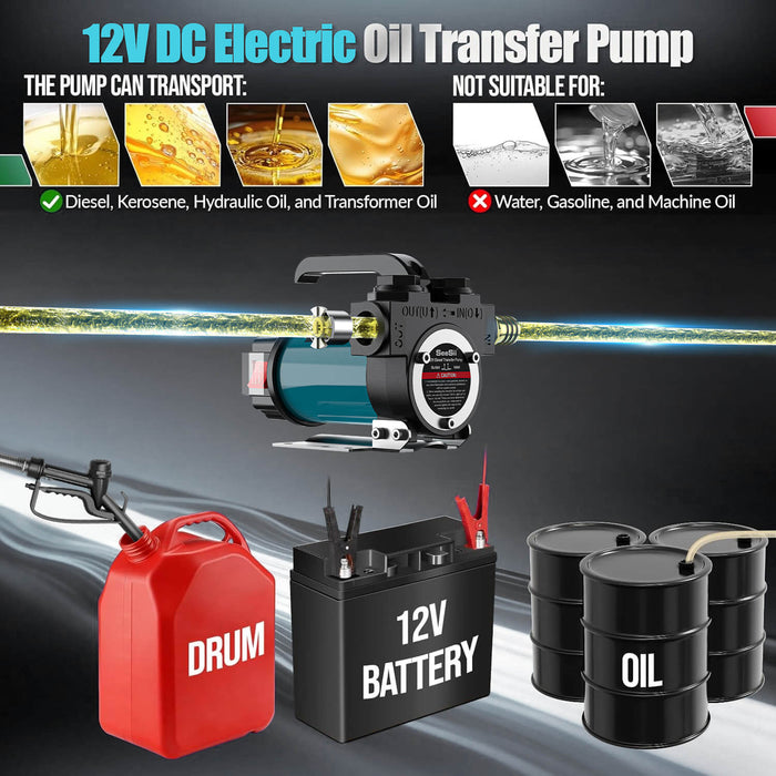 SEESII Diesel Fuel Transfer Pump Kit 12V 13 GPM DC Automatic Shut-off Nozzle