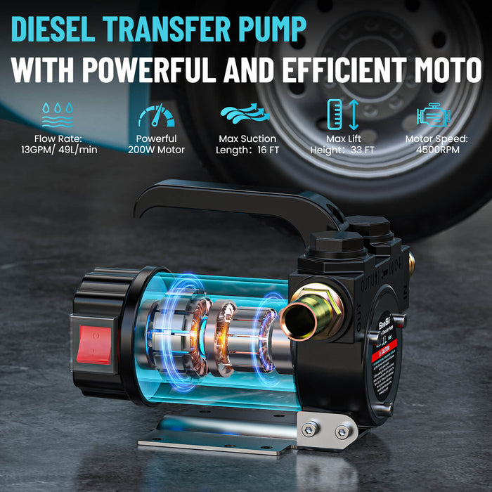 SEESII Diesel Fuel Transfer Pump Kit 12V 13 GPM DC Automatic Shut-off Nozzle