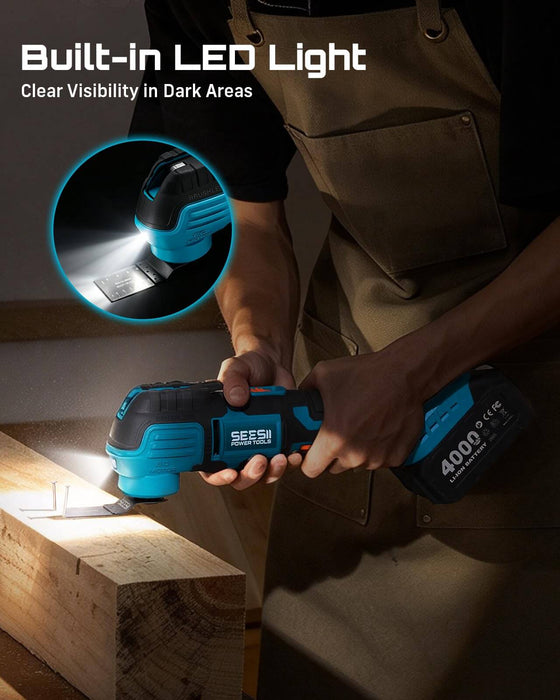 SEESII Cordless Oscillating Multi-Tool, 22000 OPM Brushless Motor Cutting
Sanding & Scraping, 4.5° Oscillation Angle, 4000mAh Battery, Quick Release, LED Light, 6-Speed Control & Universal Fit