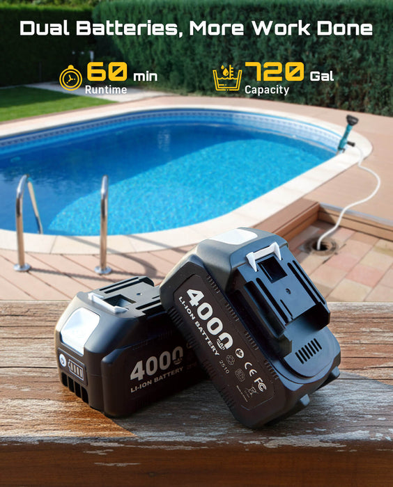 SEESII Cordless Stick Water Pump, 2.2" Slim Head, Water & Diesel Transfer, 720GPH & 16FT Lift, 2×4.0Ah Lithium Batteries, 30-Min Runtime Per Battery, for Pool Garden Pond Boat Basement RV Rain Barrel