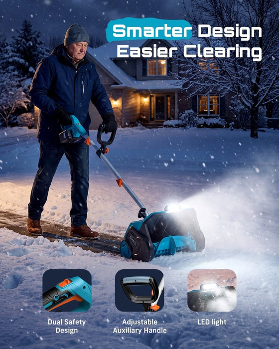 Cordless Electric Snow Blower with 2 x 4.0Ah Batteries, 20 Ft Throw Distance, 6-Speed Control for Driveway Patio Snow Removal - SEESII