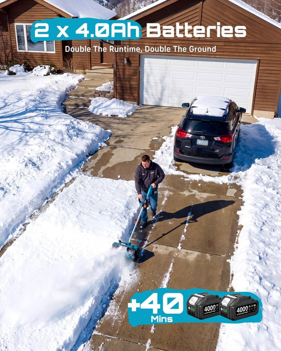 Cordless Electric Snow Blower with 2 x 4.0Ah Batteries, 20 Ft Throw Distance, 6-Speed Control for Driveway Patio Snow Removal - SEESII
