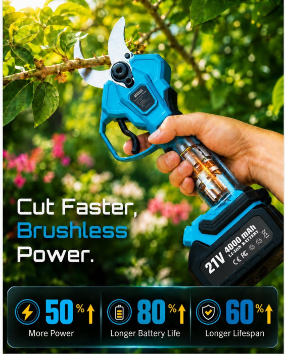 Electric Pruning Shears for Gardening, 1.8" Cordless Power Pruner with Brushless Motor, Dual 4.0Ah Batteries & Extra SK5 Blade — SEESII POWER TOOLS YES. YOU CAN. - SeeSii