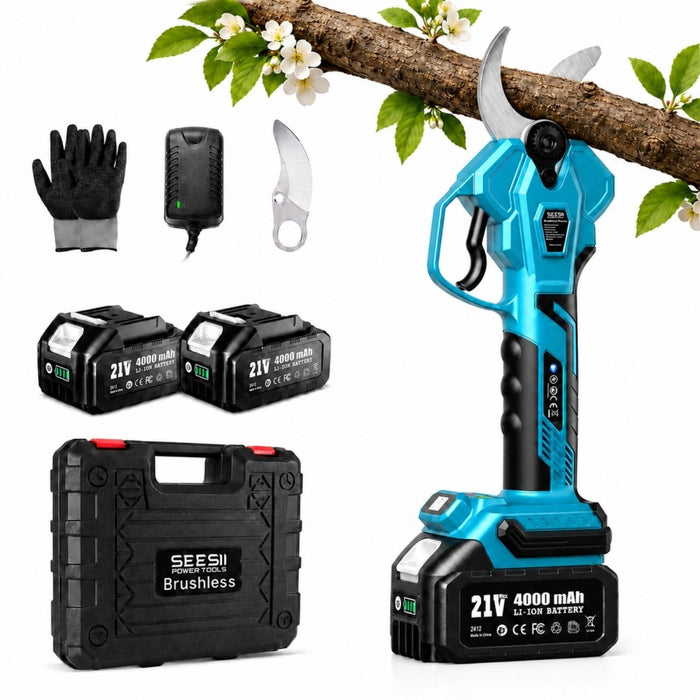 Electric Pruning Shears for Gardening, 1.8" Cordless Power Pruner with Brushless Motor, Dual 4.0Ah Batteries & Extra SK5 Blade — SEESII POWER TOOLS YES. YOU CAN. - SeeSii
