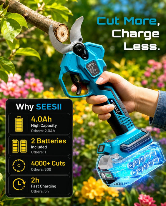 Electric Pruning Shears for Gardening, 1.8" Cordless Power Pruner with Brushless Motor, Dual 4.0Ah Batteries & Extra SK5 Blade — SEESII POWER TOOLS YES. YOU CAN. - SeeSii