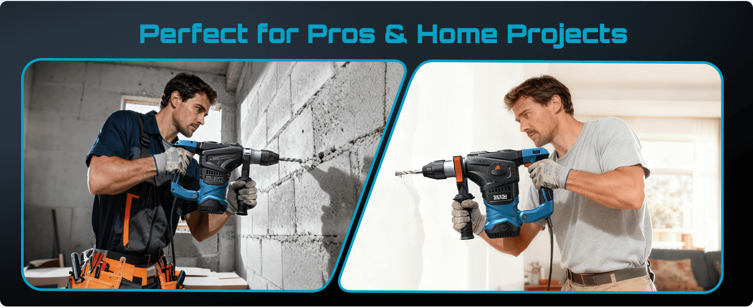 Professional and home use—rotary hammer for anchors, tile removal, brick and stone