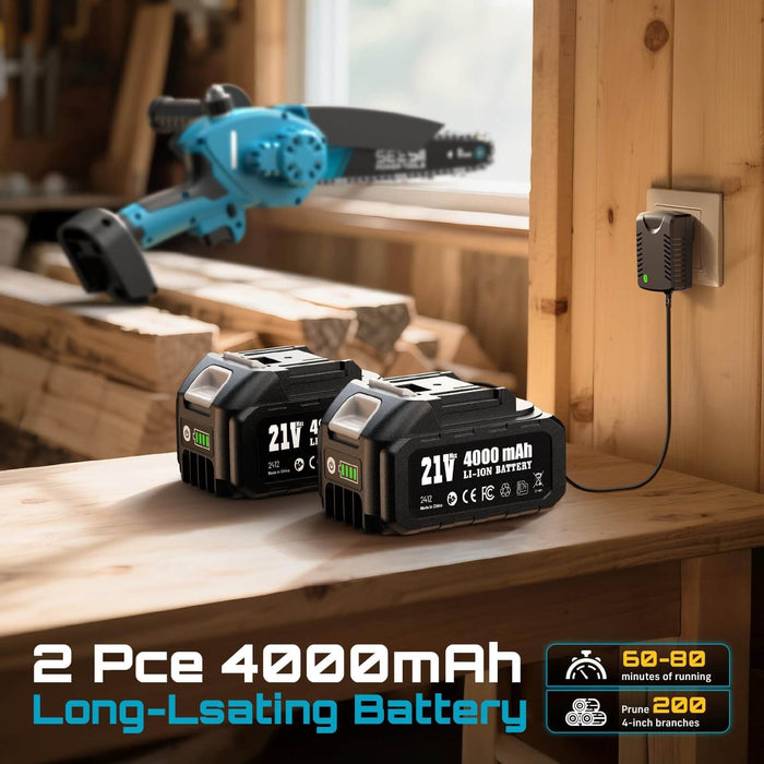 Seesii Mini Chainsaw Cordless, 8 Inch & 6 Inch Electric Chainsaw w/2*4.0Ah
1000W Brushless Motor, Auto Oiler, Extra Grip, Handheld Chain Saw for Tree Branch Wood Cutting, Gifts for Men Dad Husband