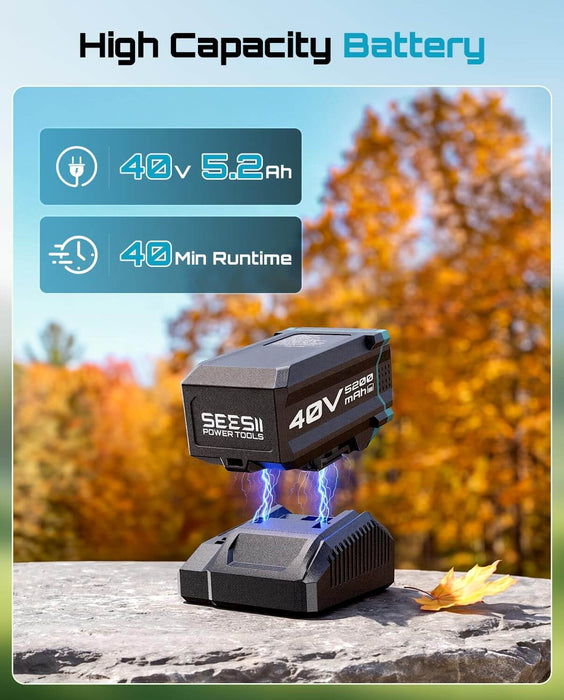 SEESII 40V Leaf Blower Cordless, 750 CFM&195 MPH, Powerful Electric Blower
Turbo Mode, 5.2Ah Battery & Charger, Battery Powered Blower Brushless with Shoulder Strap for Lawn Care, Wet Leaves, Yard