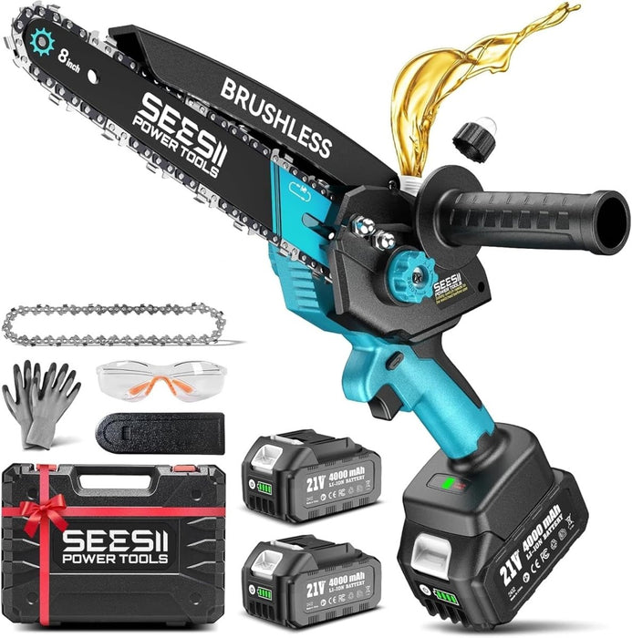 M8 Boost 8" Cordless Mini Chainsaw with Brushless Motor & Dual 4000mAh Batteries for Easy Backyard Pruning — SEESII POWER TOOLS YES. YOU CAN. - chainsaw - SeeSii