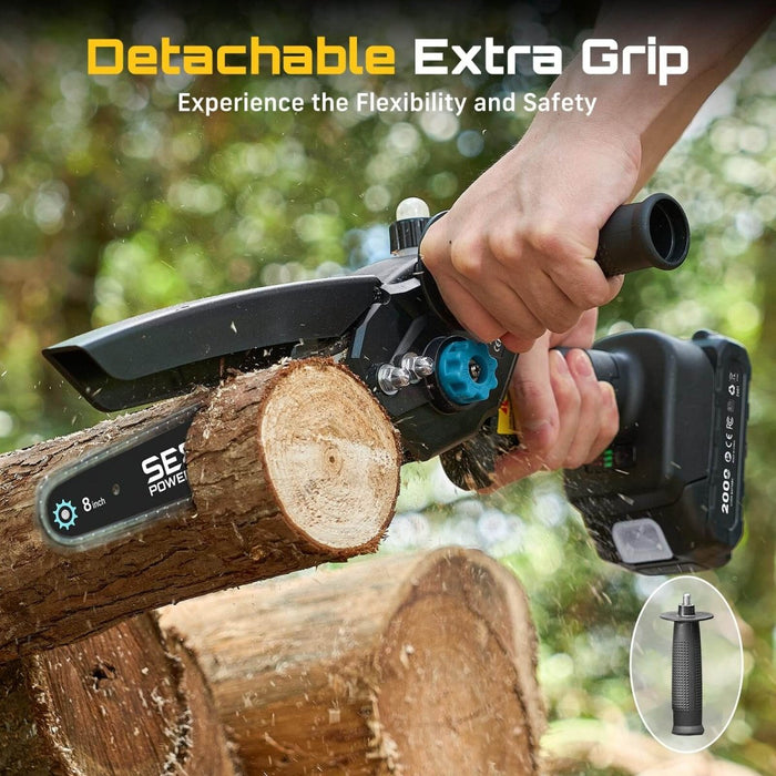 Mini Chainsaw Cordless 8 inch: Electric Chainsaw Battery Powered, Brushless Chain Saw with Auto Oiler, 2pcs Battery（M8 Ultra） - SEESII