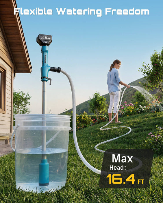 SEESII Cordless Stick Water Pump, 2.2" Slim Head, Water & Diesel Transfer, 720GPH & 16FT Lift, 2×4.0Ah Lithium Batteries, 30-Min Runtime Per Battery, for Pool Garden Pond Boat Basement RV Rain Barrel