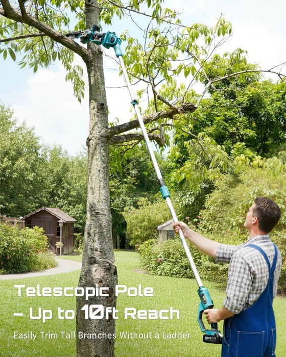 SEESII 10" 2-in-1 Cordless Pole Saw & Mini Chainsaw, 21V Brushless Tree Trimmer, 2×4.0Ah Batteries - Pole Saw & Mini Chainsaw-SeeSii