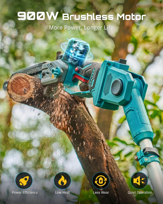 SEESII 10" 2-in-1 Cordless Pole Saw & Mini Chainsaw, 21V Brushless Tree Trimmer, 2×4.0Ah Batteries - Pole Saw & Mini Chainsaw-SeeSii