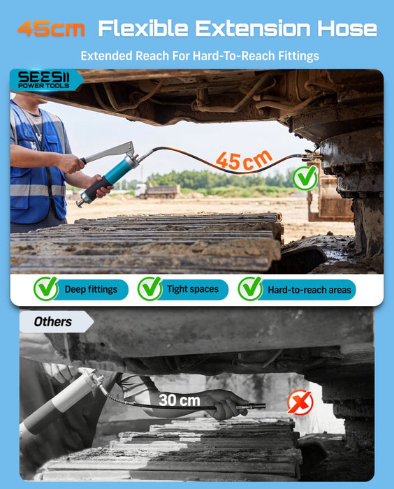 Seesii 10000PSI Grease Gun, Gear-Assisted Lever, Upgraded Air Bleeder - Grease Guns-SEESII