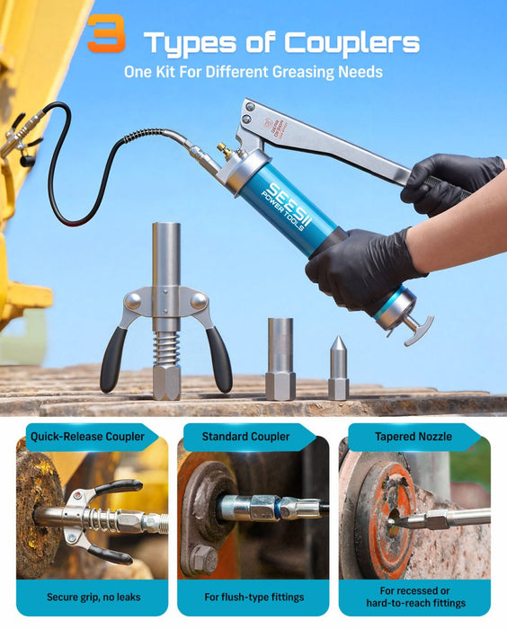 Seesii 10000PSI Grease Gun, Gear-Assisted Lever, Upgraded Air Bleeder - Grease Guns-SEESII