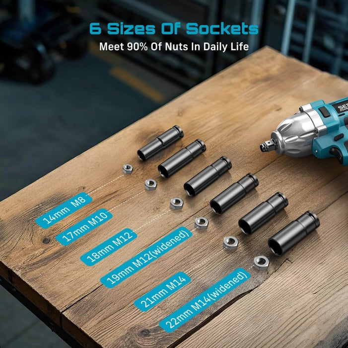 SEESII 1/2" Cordless Impact Wrench 900Nm, 2×4.0Ah 21V,6Sockets+Case - impact wrench - SeeSii
